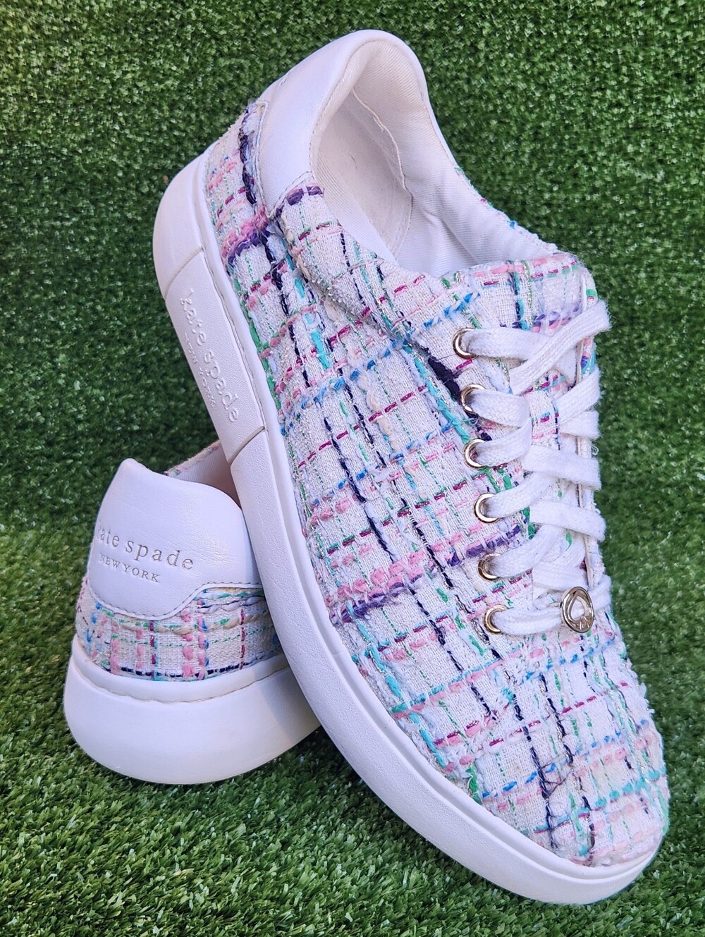 Kate Spade New York Lift Womens Size 9 Casual Plaid Multi Tweed Sneakers Shoes